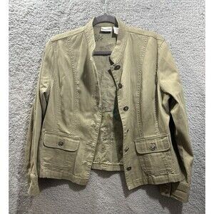 Chico's Floral Embroidered Button Up Jacket Pocket On Sleeve Size 1